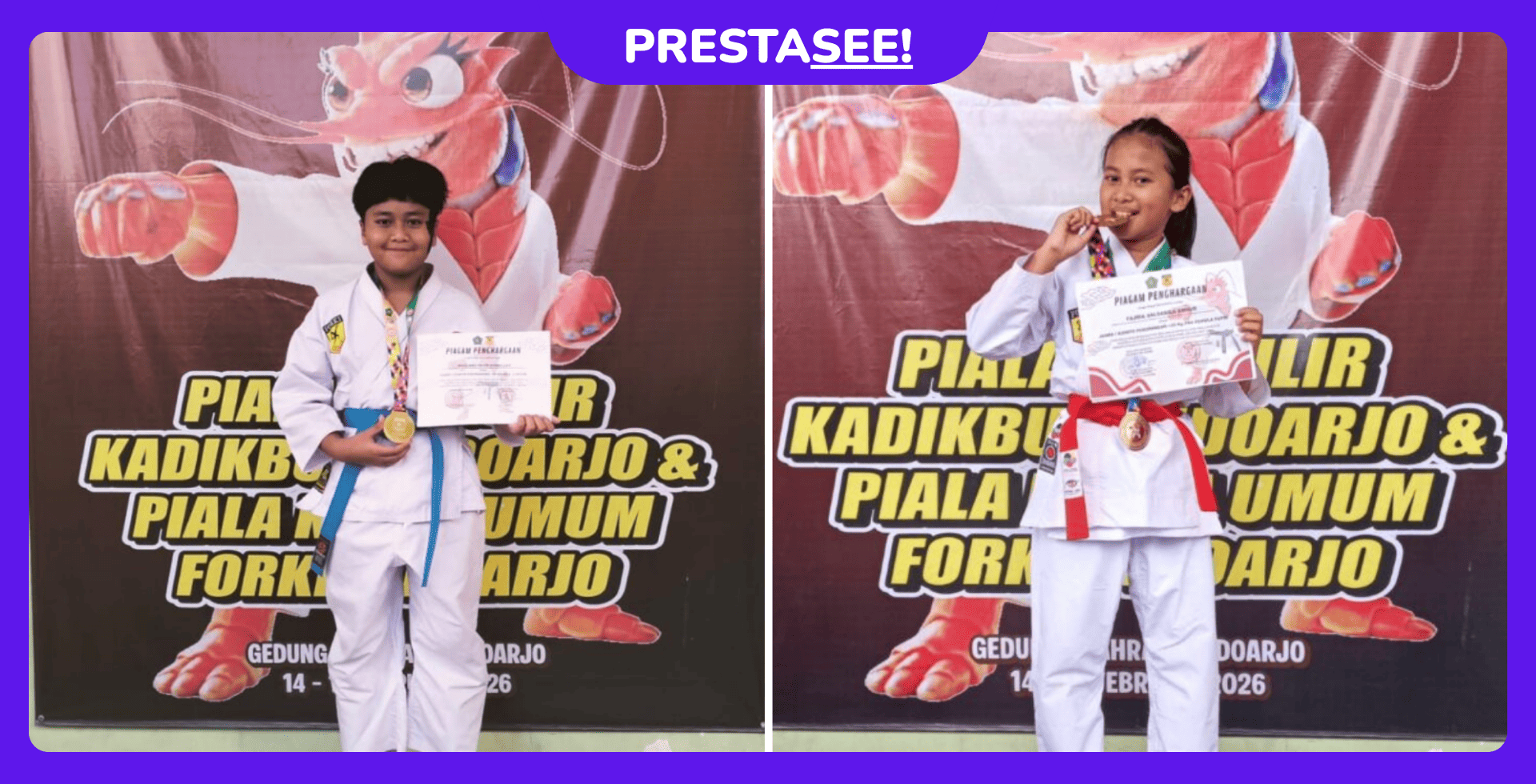 Dua Siswa SD Negeri Candi Sidoarjo Raih Juara 1 Karate di Kejuaraan Piala Bergilir Kadikbud 2026.
